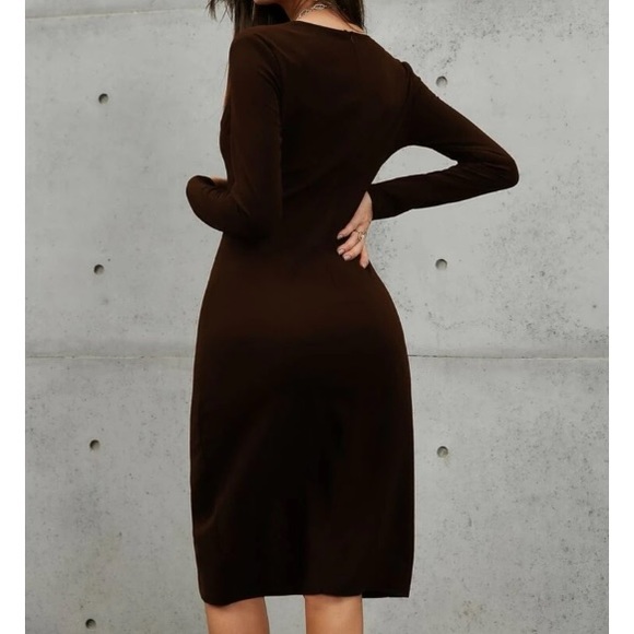 Boho navy blue button detail asymmetrical hem wrap dress - Picture 4 of 14